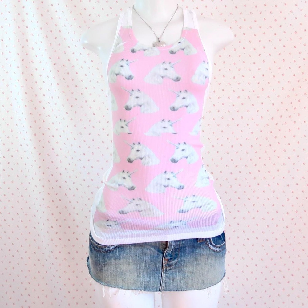 pink unicorn print y2k tank